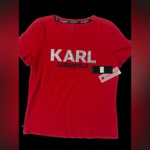 Karl Lagerfeld Vibrant Red Tee with Metallic Accents